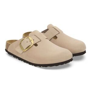 Birkenstock Big Buckle Boston Slip-On Clogs 38 Sandcastle tan beige EUC